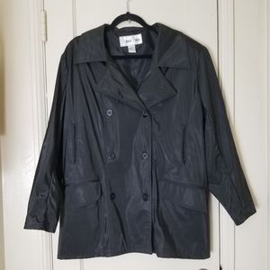 LOUISE PARIS 2X vintage black button up polyurethane coat jacket
